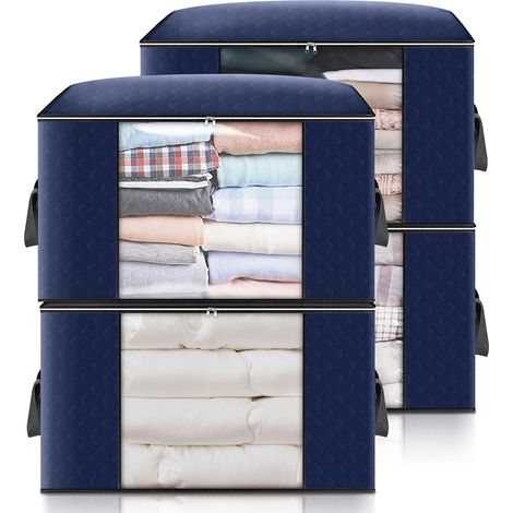 Lot de 4 sacs de rangement à glisser sous le lit, grande capacité, pour couettes, couvertures, oreillers, jouets, vêtements, vestes, 60 x 43 x 35 cm (marron) (1/5)