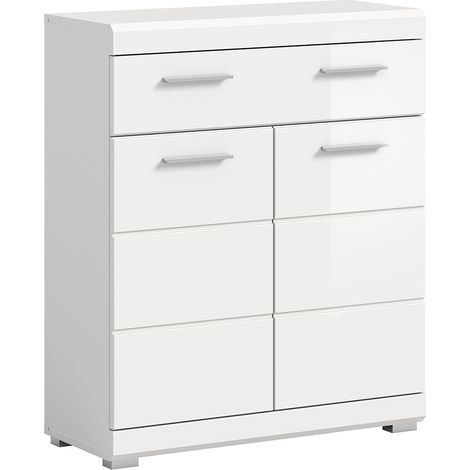 Badezimmer Unterschrank, 74 cm breit, in weiß mit weiß Hochglanz - SIROCO-158 (1/5)