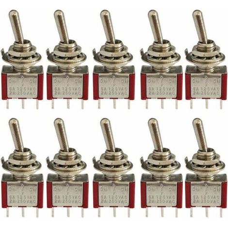 10 Pcs Mini Interrupteur à Bascule, AC 125V 6A / 250V 2A 3 Broches SPDT ON-OFF-ON 3 Broches 3 Positions SPDT Interrupteur à Bascule Autobloquant pour Pièces Auto Rouge,de