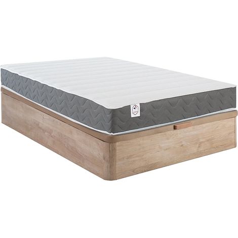 Ensemble 160 x 200 cm sommier coffre naturel clair + matelas mousse HD mémoire de forme et tissu 3D respirant ép.18cm - HEAVEN de YSMÉE (1/5)