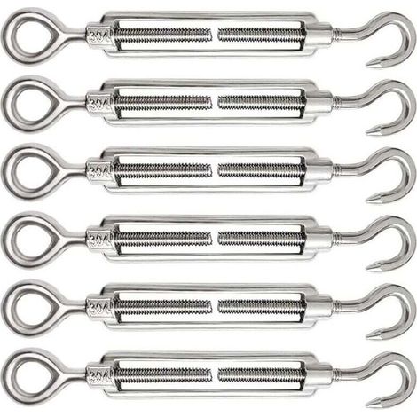 Tendeur Cable 6 Pièces M5 Tendeur Cable Inox 304 Réglable Crochet de Ridoir et Oeil pour Tendeur de Fil Cable Acier Corde Crochet Tendeur Accessoires (1/4)