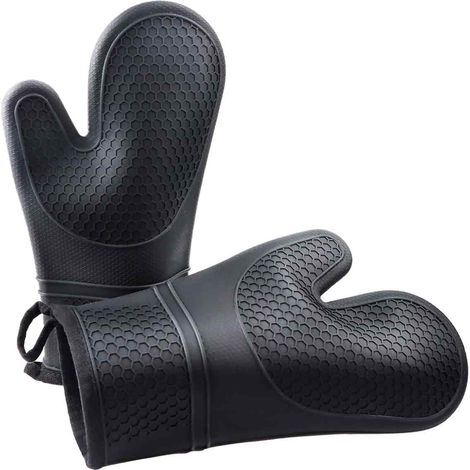 Gants Cuisine - Silicone Alimentaire Résistant à 300 °C - Antidérapants Imperméables pour Four Barbecue Pâtisserie - Lot de 2 (1/5)