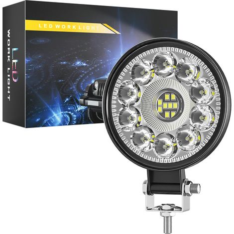 Phare de Travail LED Rond 3 Pouces Design Exclusif 21LED 12W, Éclairage Large Flood IP67, Lampe Auxiliaire pour 4x4, Camion, Engin de Chantier et Bateau DC 9-60V(4pcs) (1/5)