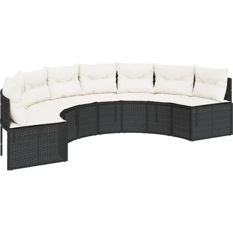 Maison Exclusive - Canapé de jardin avec coussins demi-rond noir résine tressée (1/5)
