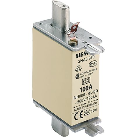 Siemens 3NA3830 NH-Sicherung   Sicherungsgröße = 000  100 A  500 V/AC, 250 V/AC 3 St. (1/2)