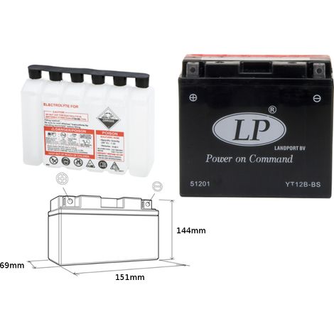 Batteria Landport YT12B-BS da 12V 11Ah senza manutenzione per motociclette