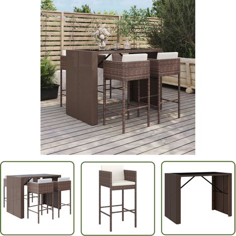 The Living Store Ensemble de bar de jardin avec coussins 5 pcs marron poly rotin - Ensemble Salon De Jardin - Mobilier De Jardin - Set De Bar Extérieur - Table Et Chaises De Jardin - Chaise Lounge Ext (1/5)
