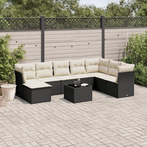 Salon de jardin 9 pcs avec coussins noir résine tressée vidaXL (1/5)