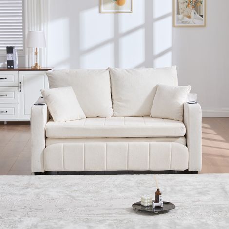 Canapé convertible en chenille beige 139 x 83 x 58 cm, gain de place avec poches latérales (1/5)