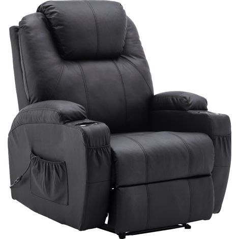 M MCombo Elektrisch Relaxsessel Massagesessel Fernsehsessel Liegefunktion Vibration Heizung 7061 neues Modell (Schwarz-Kunstleder)
