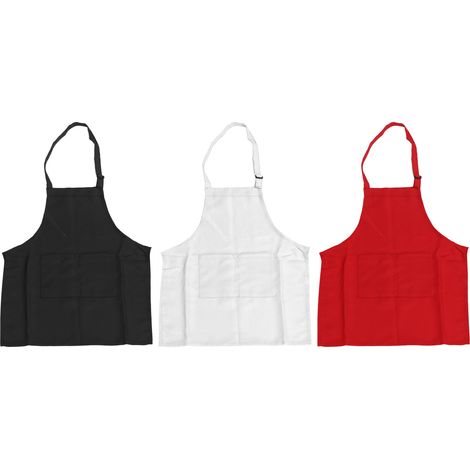 Lot de 3 tabliers pour enfants (3-6 ans) avec poches, coloris blanc, rouge et noir, taille M (56 cm de longueur). (1/5)