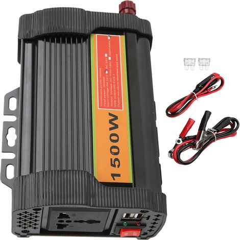 Onduleur Voiture 1500W Noir, Onde Modifiée, Convertisseur DC 12V vers AC 220V-240V pour Urgence et Camping (1/5)