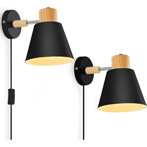Modern Wall Lamps for Bedroom Set of 2, Rotation Wall Lights for Living Room, Black Plug in Sconces Decor Mounted Lighting Fixture with Cord-2 Pack(ampoule non incluse) (1/5)