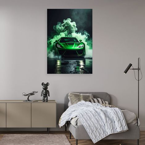 Wandbild Grüner Sportwagen im Nebel 40x60 (1/4)
