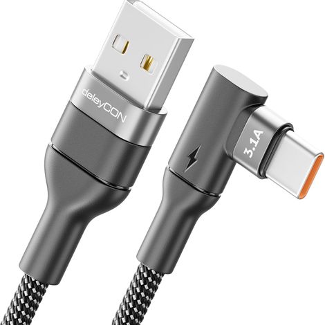 2m Câble USB-C Coudé 90° USB-A vers USB-C Câble de Charge et Données pour iPhone 17 16 15 Pro Max Air Galaxy A16 A56 S25 S24 S23 Pixel AirPods Notebook PS5 (1/5)