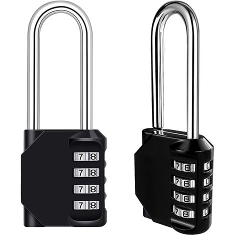 Cadenas étanche à combinaison à 4 chiffres, cadenas d'extérieur résistant aux intempéries pour écoles, gymnases et casiers (lot de 2, noir) (1/5)