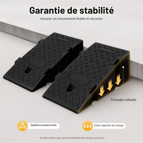 Lot de 2 rampes d'accès très résistantes - Rampe légère en plastique noir pour voitures, camping-cars et remorques - Avec trous de fixation et dimensions compactes (19 cm de hauteur) (1/5)