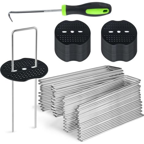 Pack of 50 fixing pegs with 50 washers, 150 x 40 mm Ø 3 mm, galvanized stainless steel fixing pegs for garden, mulch fabrics, artificial grass, wire mesh and netting (1/5)