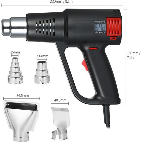 Pistolet à air chaud électrique Geevorks 2000W, souffleur thermique portable à température réglable, écran LCD numérique, chauffage rapide, usage industriel, haute qualité (1/4)