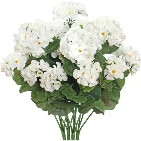 Géraniums artificiels (lot de 1/6/12/24), fleurs artificielles résistantes aux UV, plantes décoratives d'extérieur