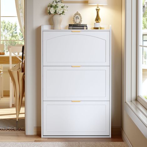 Zapatero - 76 x 23 x 118 cm - 3 compartimentos - para recibidor - Blanco (1/5)