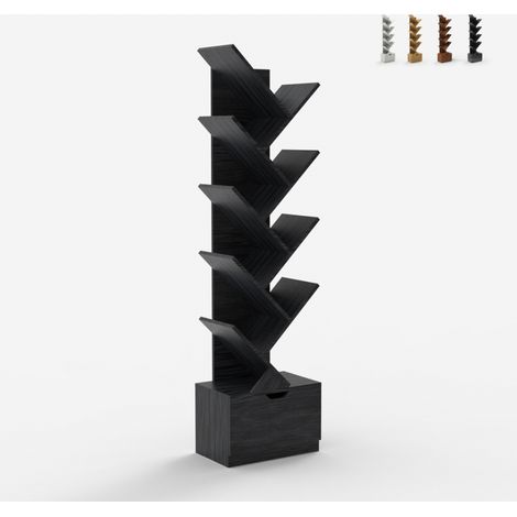 Libreria 10 scaffali design moderno cassetto soggiorno ufficio Treebook 150 - Nero