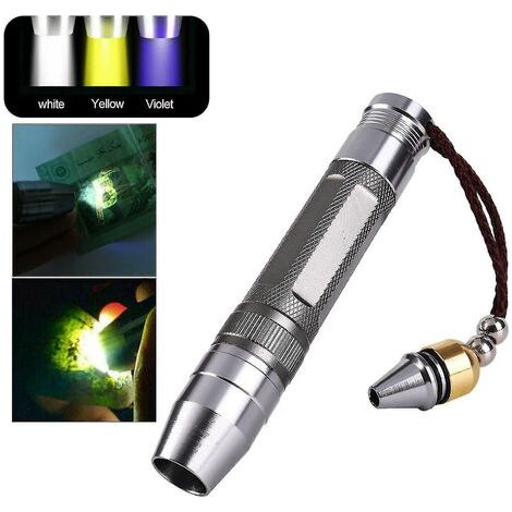 365nm LED Flashlight, White to Yellow UV Light, Suitable for Jade, Gemstone and Amber Jewelry, Testsilver, 1 Piece (1/2)