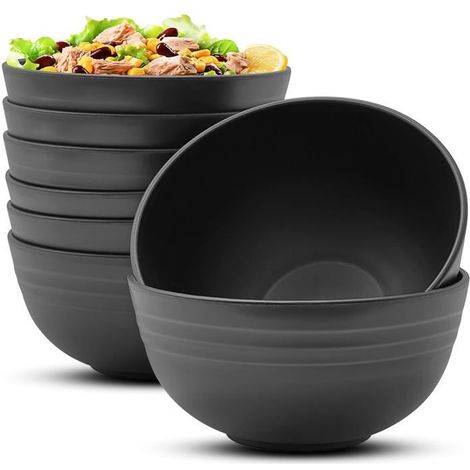 BelleRise - Bol à céréales, lot de 8 bols à salade, saladier à petit-déjeuner de grande capacité, sans bpa, léger et incassable, plastique(noir) (1/4)