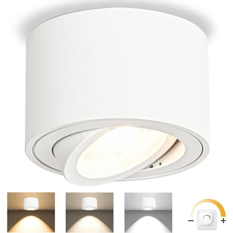 1x 3CCT Spots de Plafond Blanc - Extra plat & pivotant à 30° - Ø80x50mm - Spot en saillie Orientable - 5W 500LM - Dimmable Module LED 230V Inclus - Aluminium LED Plafonnier Spot (1/5)