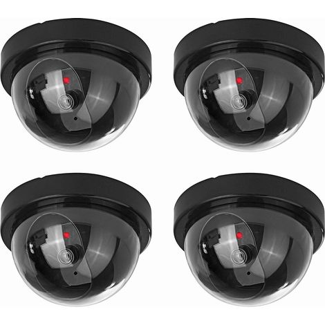 Fausse caméra - Caméra dôme avec LED rouge clignotante - Convient pour la maison ou le bureau, lot de 4, noir