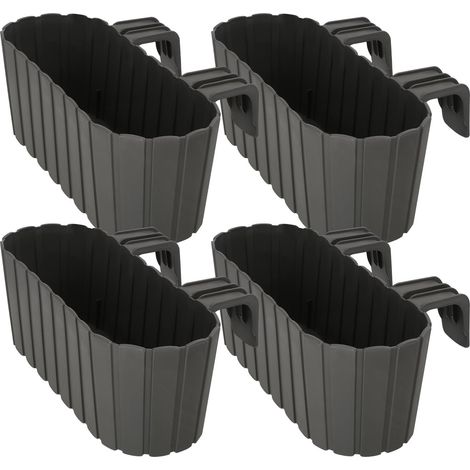 KOTARBAU® Jardinière de balcon ovale pour rambarde, gris rustique, 400 mm, lot de 4