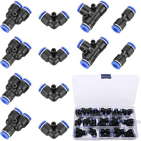 20 Pièces 6mm Raccords Rapides Pneumatiques, 4 Formes Pneumatiques Raccords Pneumatiques Push Fittings, Pour Connexion Rapide Des Outils Pneumatiques De Tuyauterie D'air