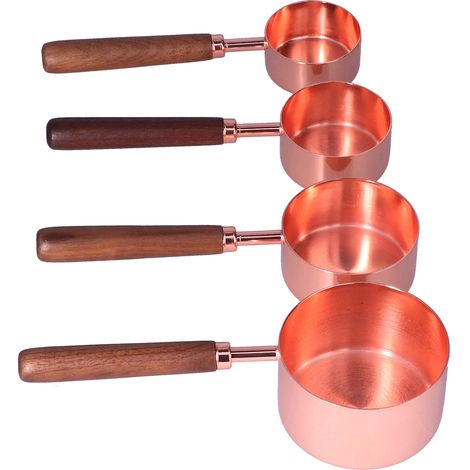 Ensemble de 4 tasses et cuillères doseuses avec manche en cuivre plaqué, ustensiles de cuisine pour la pâtisserie (1/5)