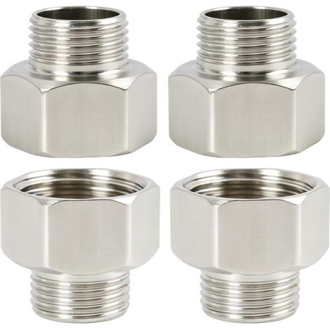 Lot de 4 raccords en acier inoxydable 3/8 et 1/2 avec rondelles, adaptateur universel pour robinet, douche, lave-linge, réduction 3/8 femelle vers 1/2 mâle, durable et étanche. (1/5)