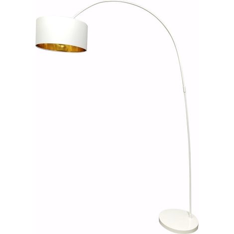 Lampadaire Arc de Salon avec Abat-jour en Tissu Blanc et Doré et Pied en Métal E27 - PANGIVO