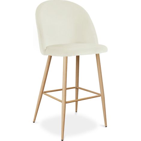 Velvet Upholstered Stool - Scandinavian Design - Evelyne Cream (1/5)