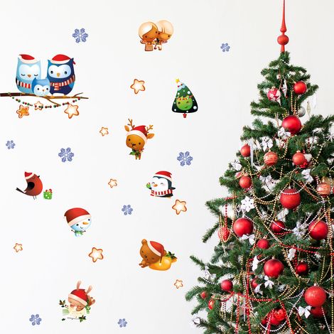 Sticker Noël famille hiboux et ses amis - Autocollants stickers adhésifs noël - décoration fêtes - 20x25cm (1/4)