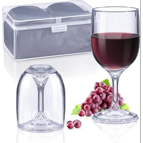 Verre a Vin Plastique, Incassable, Pied avec sac Étanche et Boîte pour Voyage, Campin (1/5)