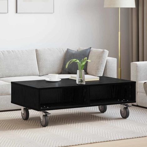 vidaXL Tavolino con Ruote Rovere Nero 90 x 50 x 30 cm