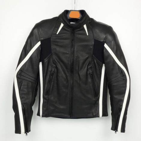 Blouson veste moto cuir noir blanc pour femme taille 36 Lady (1/4)