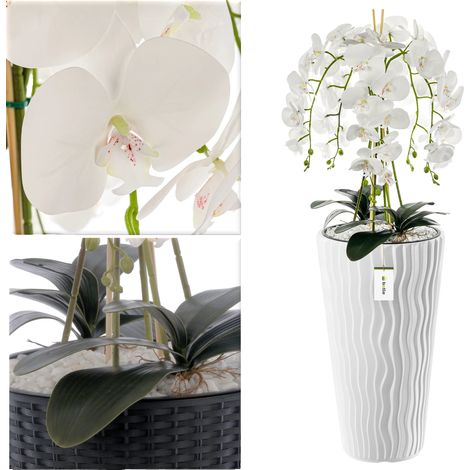 Fleur artificielle, bouquet d'orchidées, vase décoratif, BLANC (1/5)