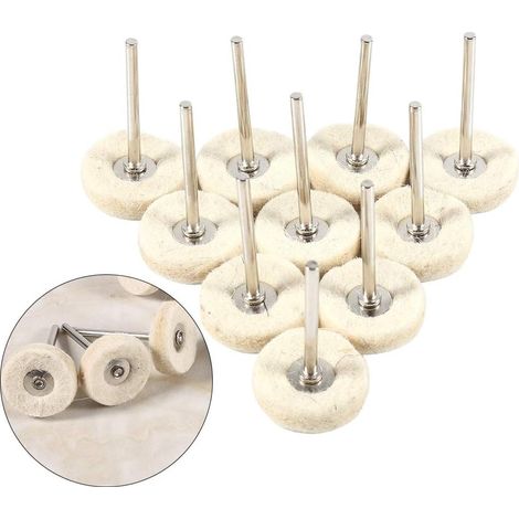 10pcs Tampon de polissage Roue de Polissage Laine Roue de Polissage Circulaire en Forme de Roue tête de meulage avec poignée Outil Rotatif pour métal en Aluminium en Acier Inoxydable Chrome Bijoux