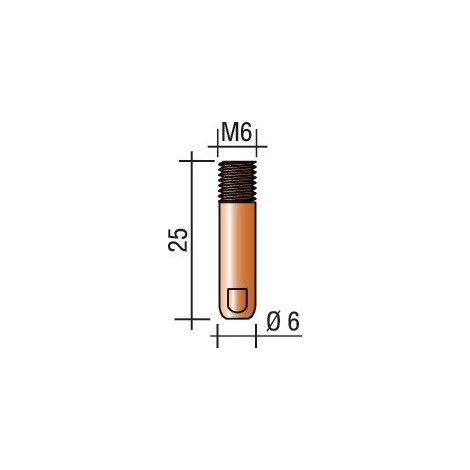 Tube Contact Cuivre D.1.2mm Filetage M6 pour Torche MIG/MAG TRAFIMET Ergoplus 150A-250A - Longueur 25mm - Sachet de 20
