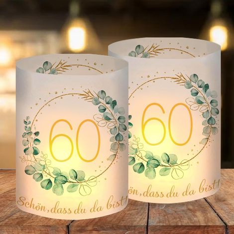 Lot de 12 Photophore, Motif 60 Ans, PVC Translucide, Bougie Chauffe-Plat, Décoration Anniversaire