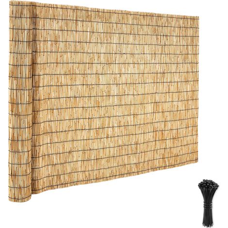 Mophorn Valla de Caña Natural 1,2 x 5 m para Decoración y Privacidad, Ideal para Jardín, Terraza, Patio o Balcón Exterior, Rollo de Mimbre en Color Madera Natural (1/5)