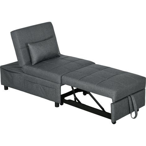 HOMCOM Poltrona Letto Singolo Reclinabile 4-in-1, Grigio