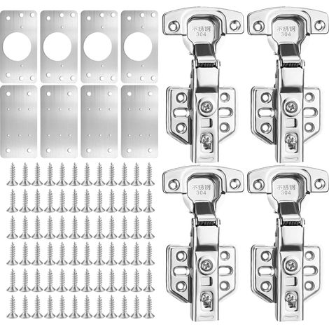 12 Pièces Charnière, Acier Inoxydable, Plaque Réparation, Vis, Pour Porte Placard Cuisine (1/5)
