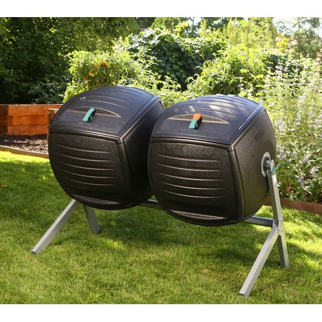 Lifetime Kunststoff Trommelkomposter Kompost-Zwilling 380 Liter Schwarz 79x144x110 cm (1/5)