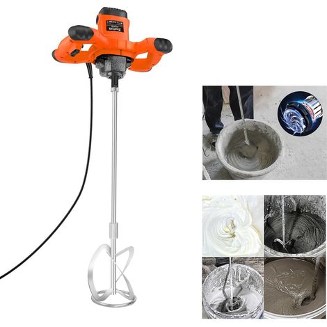 Mélangeur orange 2600 W pour peinture, béton, mortier, plâtre, colle et ciment, avec 6 vitesses, fonction de démarrage doux, interrupteur verrouillable, vitesse de rotation 0-1700 tr/min (1/5)