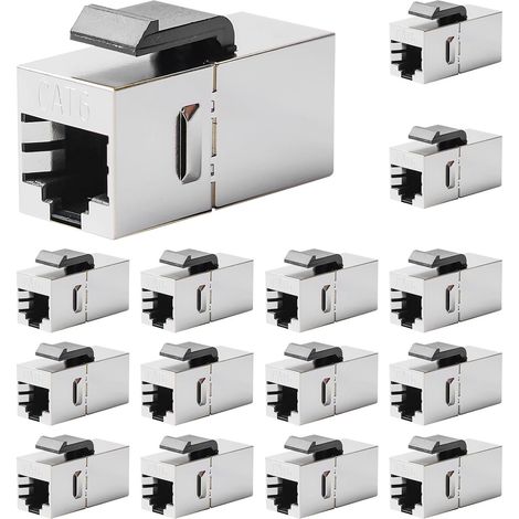Lot de 15 modules RJ45 Cat6 Keystone - 10 Gbit/s - Coupleur réseau - Connecteur blindé Keystone Jack - Prise RJ45 - Pour rallonge de câble Ethernet (1/5)